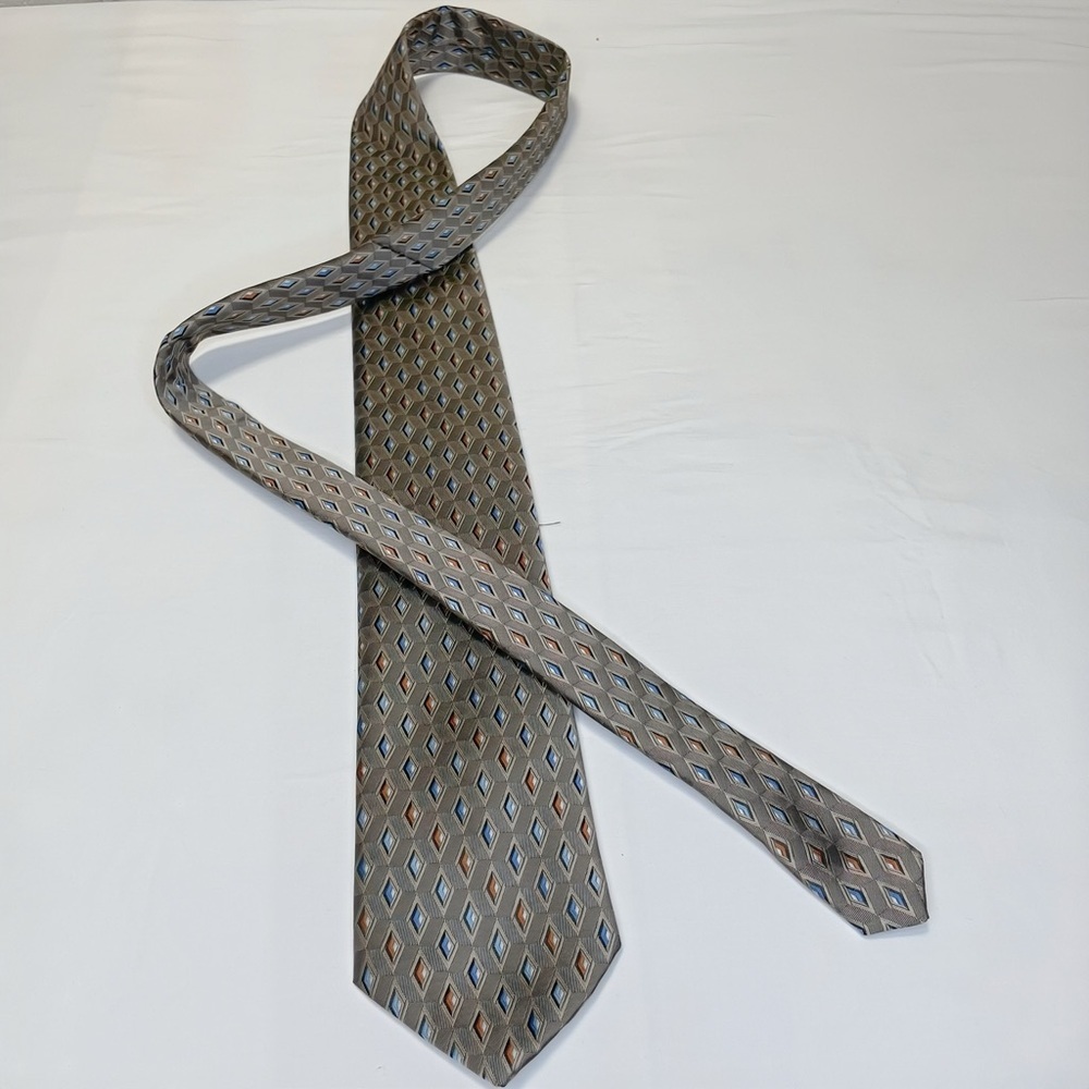 David Taylor Men's Geometric Diamond Tie Blue Orange Gray 3.5" Width